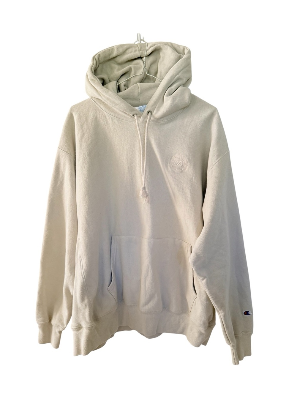 Vintage 90s Champion Reverse Weave Tan Pullover Hoodie Men XL Dropbox Dash Logo
